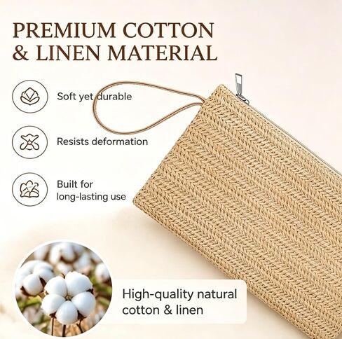 Women Straw Clutch Bag, 9.45 × 6.3 In, Hand-Woven Fine Straw Small Clutch Bag, Bohemian Wristlet Bag, Straw Clutch Purse with Handle, Zipper Wristlet Wallets for Girls Travel Work (khaki) in Saudi Arabia