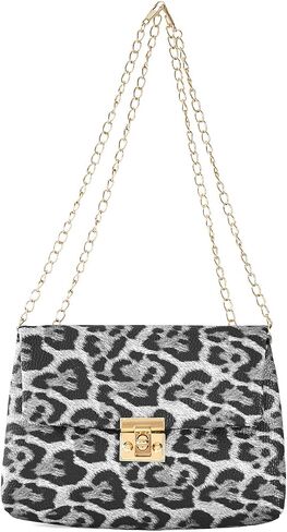 PU Leopard Crossbody Bag, Gold Chain Strap, Flap Closure, Animal Print Clutch Purse in Saudi Arabia