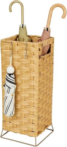 Umbrella Holder for Entryway - Handwoven Rattan Umbrella Stand Indoor with Water Reservoir Base, Durable Metal Hooks & Drip Tray, Stylish Umbrella Basket and Umbrella Storage Bucket in Saudi Arabia