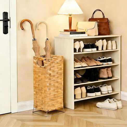 Umbrella Holder for Entryway - Handwoven Rattan Umbrella Stand Indoor with Water Reservoir Base, Durable Metal Hooks & Drip Tray, Stylish Umbrella Basket and Umbrella Storage Bucket in Saudi Arabia