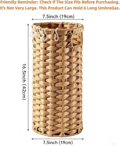 Rattan Umbrella Stand for Entryway,Hand-Woven Umbrella Holder Indoor with Doormat, Removable Drip Tray & 4 Hooks,Waterproof Umbrella Storage Basket in Saudi Arabia