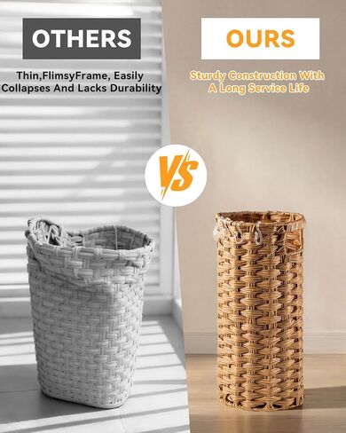 Rattan Umbrella Stand for Entryway,Hand-Woven Umbrella Holder Indoor with Doormat, Removable Drip Tray & 4 Hooks,Waterproof Umbrella Storage Basket in Saudi Arabia