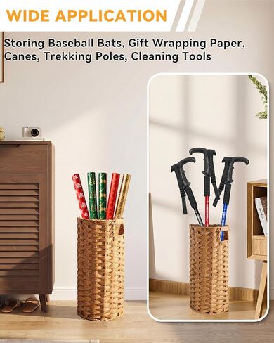 Rattan Umbrella Stand for Entryway,Hand-Woven Umbrella Holder Indoor with Doormat, Removable Drip Tray & 4 Hooks,Waterproof Umbrella Storage Basket in Saudi Arabia