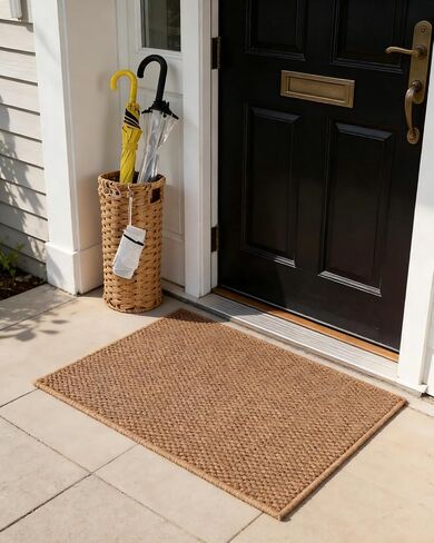 Rattan Umbrella Stand for Entryway,Hand-Woven Umbrella Holder Indoor with Doormat, Removable Drip Tray & 4 Hooks,Waterproof Umbrella Storage Basket in Saudi Arabia