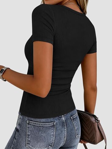 Zeagoo Women Short Sleeve Tops Crewneck Ribbed Knit Fitted Tshirts Dressy Casual Basic Tee 2026 Summer Clothes in Kuwait