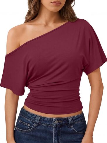 Trendy Queen Off the Shoulder Tops for Women 2026 Summer Short Sleeve Shirts Casual Cute Spring Clothes Y2k T Shirts in Kuwait