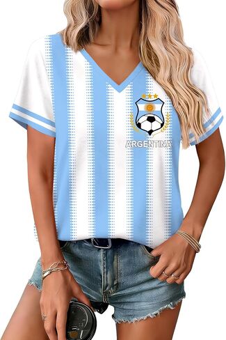 Maisolly Soccer Cup 2026 Women's Short Sleeve Graphic V-Neck Top T-Shirt in Saudi Arabia