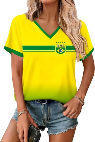 Maisolly Soccer Cup 2026 Women's Short Sleeve Graphic V-Neck Top T-Shirt in Saudi Arabia