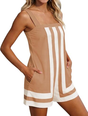 Womens Summer Short Striped Overalls - Boho Cover Up Romper with Adjustable Back Straps for Beach Vacation in Kuwait