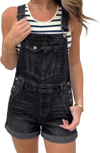 BISUAL Denim Overalls Shorts for Women Loose Fit Casual Jean Overalls Adjustable Strap Jumpsuit for Women with Bib Pocket in Saudi Arabia