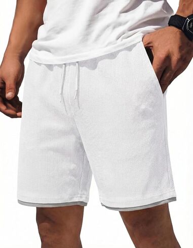 COOFANDY Mens Casual Shorts Cotton Drawstring 7/9 inch Waffle Shorts Stretch Elastic Waist Summer Beach Lounge Sweat Shorts in Saudi Arabia