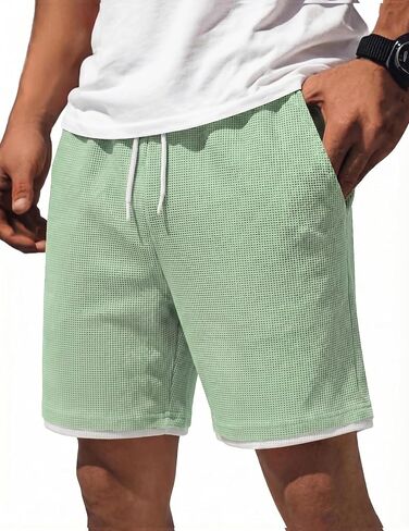 COOFANDY Mens Casual Shorts Cotton Drawstring 7/9 inch Waffle Shorts Stretch Elastic Waist Summer Beach Lounge Sweat Shorts in Saudi Arabia
