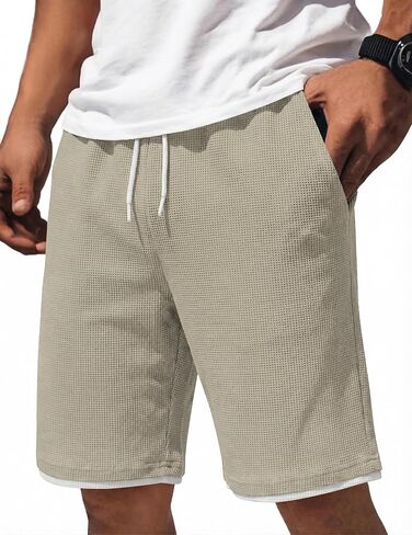 COOFANDY Mens Casual Shorts Cotton Drawstring 7/9 inch Waffle Shorts Stretch Elastic Waist Summer Beach Lounge Sweat Shorts in Saudi Arabia