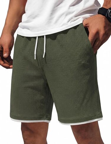 COOFANDY Mens Casual Shorts Cotton Drawstring 7/9 inch Waffle Shorts Stretch Elastic Waist Summer Beach Lounge Sweat Shorts in Saudi Arabia