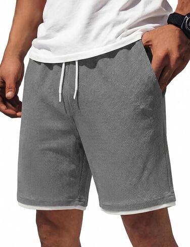 COOFANDY Mens Casual Shorts Cotton Drawstring 7/9 inch Waffle Shorts Stretch Elastic Waist Summer Beach Lounge Sweat Shorts in Saudi Arabia