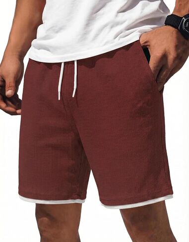 COOFANDY Mens Casual Shorts Cotton Drawstring 7/9 inch Waffle Shorts Stretch Elastic Waist Summer Beach Lounge Sweat Shorts in Saudi Arabia