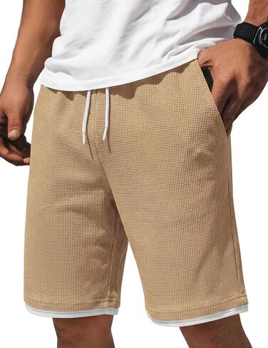 COOFANDY Mens Casual Shorts Cotton Drawstring 7/9 inch Waffle Shorts Stretch Elastic Waist Summer Beach Lounge Sweat Shorts in Saudi Arabia