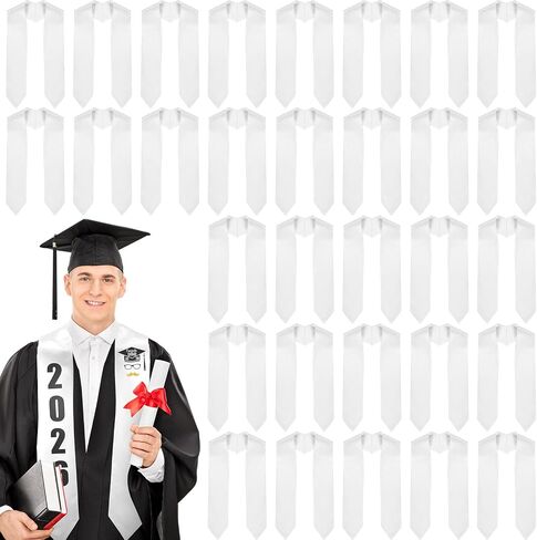 Pasimy 50 Pieces Plain Graduation Stole Sash Blank Satin Honor Stoles Unisex Adult Graduation Scarf for Men Women (White, 72 Inch) in Kuwait