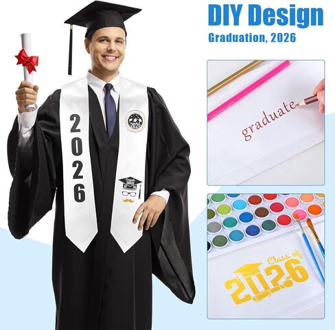 Pasimy 50 Pieces Plain Graduation Stole Sash Blank Satin Honor Stoles Unisex Adult Graduation Scarf for Men Women (White, 72 Inch) in Kuwait
