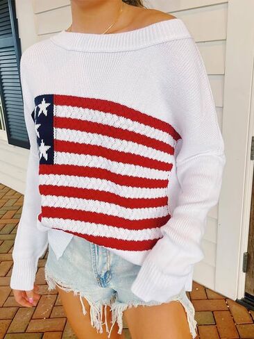 Vintage Flag Crochet Pullover Knit Sweater in Kuwait