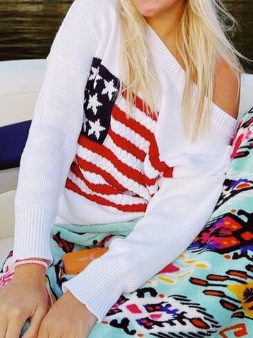 Vintage Flag Crochet Pullover Knit Sweater in Kuwait