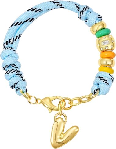 KissYan Initial Rope Bracelet for Women, Removable Bubble Letter Charm | Outdoor Sporty Jewelry Gifts, 14K Gold Plated Monogram Pendant, Handmade Braided Knot, Adjustable Fit in Kuwait