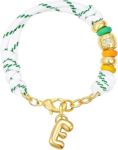 KissYan Initial Rope Bracelet for Women, Removable Bubble Letter Charm | Outdoor Sporty Jewelry Gifts, 14K Gold Plated Monogram Pendant, Handmade Braided Knot, Adjustable Fit in Kuwait