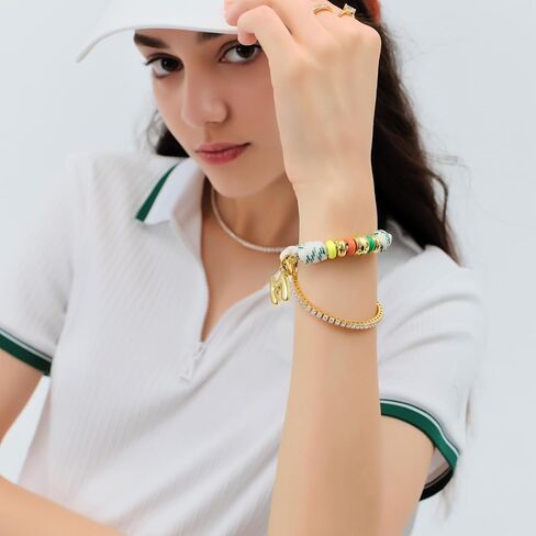 KissYan Initial Rope Bracelet for Women, Removable Bubble Letter Charm | Outdoor Sporty Jewelry Gifts, 14K Gold Plated Monogram Pendant, Handmade Braided Knot, Adjustable Fit in Kuwait