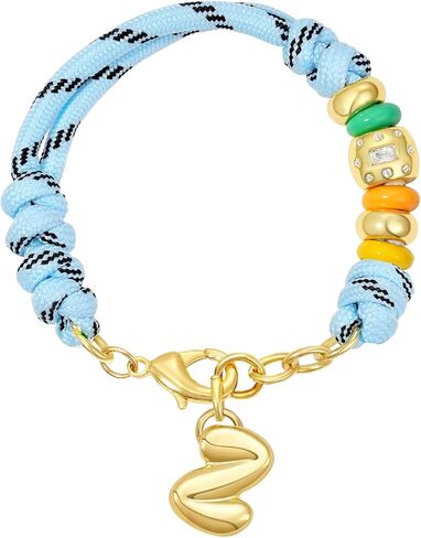 KissYan Initial Rope Bracelet for Women, Removable Bubble Letter Charm | Outdoor Sporty Jewelry Gifts, 14K Gold Plated Monogram Pendant, Handmade Braided Knot, Adjustable Fit in Kuwait