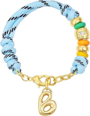 KissYan Initial Rope Bracelet for Women, Removable Bubble Letter Charm | Outdoor Sporty Jewelry Gifts, 14K Gold Plated Monogram Pendant, Handmade Braided Knot, Adjustable Fit in Kuwait