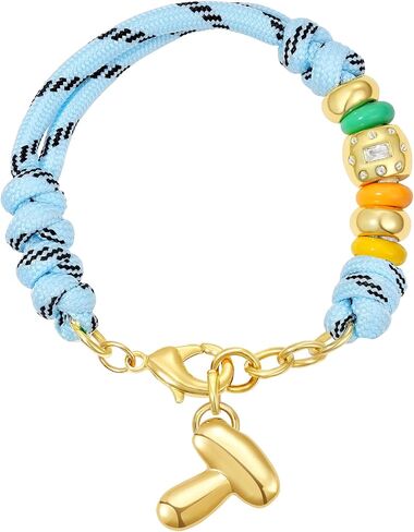 KissYan Initial Rope Bracelet for Women, Removable Bubble Letter Charm | Outdoor Sporty Jewelry Gifts, 14K Gold Plated Monogram Pendant, Handmade Braided Knot, Adjustable Fit in Kuwait