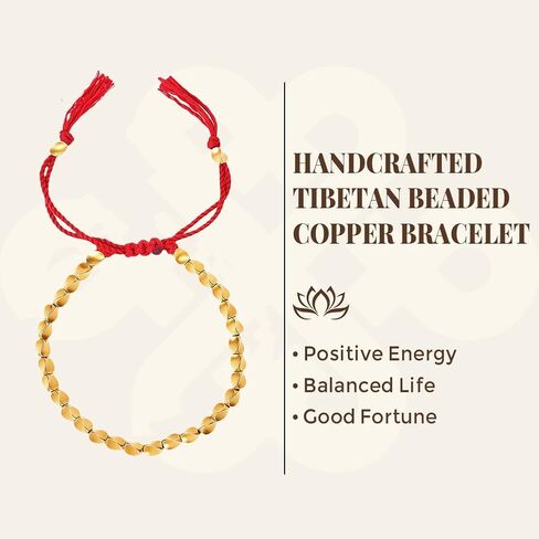 Tibetan Red Copper Beads String Bracelet, Handmade Braided Cotton String Tibetan Copper Bracelet, Polished Copper Beads Tibetan Bracelet, Adjustable Unisex Copper Bracelet Gift for Women and Men, Includes Gift Box in Kuwait