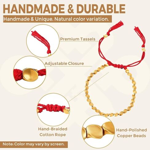 Tibetan Red Copper Beads String Bracelet, Handmade Braided Cotton String Tibetan Copper Bracelet, Polished Copper Beads Tibetan Bracelet, Adjustable Unisex Copper Bracelet Gift for Women and Men, Includes Gift Box in Kuwait