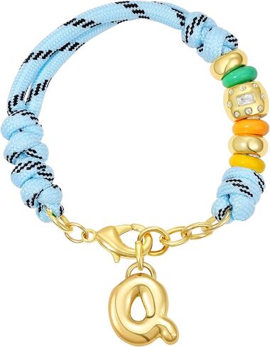 KissYan Initial Rope Bracelet for Women, Removable Bubble Letter Charm | Outdoor Sporty Jewelry Gifts, 14K Gold Plated Monogram Pendant, Handmade Braided Knot, Adjustable Fit in Kuwait