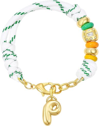 KissYan Initial Rope Bracelet for Women, Removable Bubble Letter Charm | Outdoor Sporty Jewelry Gifts, 14K Gold Plated Monogram Pendant, Handmade Braided Knot, Adjustable Fit in Kuwait