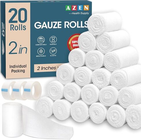 AZEN 20 حزمة من ضمادات الشاش، 2 × 4.1 ياردة، مستلزمات طبية ممتازة ومستلزمات الإسعافات الأولية، لفافة ضمادة للطبيب البيطري in Kuwait