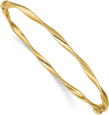 Solid 14K Yellow Gold Polished Twisted Hinged Bangle Bracelet in Kuwait