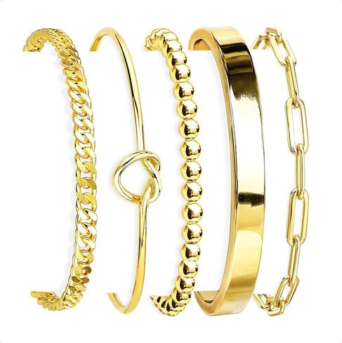 HERIER Gold Bracelets for Women 18k Gold Plated Bracelet Stack Bangle Cuff Bracelet Set for Women Non Tarnish Beaded/Paperclip/Cuban Link Chain Bracelets Jewelry for Women Trendy in Saudi Arabia
