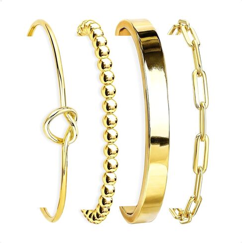 HERIER Gold Bracelets for Women 18k Gold Plated Bracelet Stack Bangle Cuff Bracelet Set for Women Non Tarnish Beaded/Paperclip/Cuban Link Chain Bracelets Jewelry for Women Trendy in Saudi Arabia