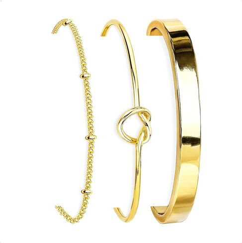 HERIER Gold Bracelets for Women 18k Gold Plated Bracelet Stack Bangle Cuff Bracelet Set for Women Non Tarnish Beaded/Paperclip/Cuban Link Chain Bracelets Jewelry for Women Trendy in Saudi Arabia