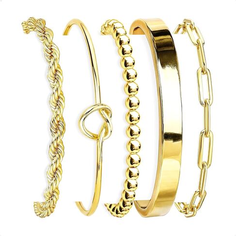 HERIER Gold Bracelets for Women 18k Gold Plated Bracelet Stack Bangle Cuff Bracelet Set for Women Non Tarnish Beaded/Paperclip/Cuban Link Chain Bracelets Jewelry for Women Trendy in Saudi Arabia