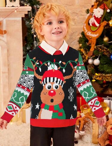 Ugly Christmas Sweater for Kids Boys Girls Christmas Sweater Knit Xmas Pullover Holiday Party Jumper Sweatshirt 4-14T in Kuwait
