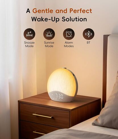 ecozy Sunrise Alarm Clock, White Noise Machine, Sound Machine for Bedroom, Wake Up Light with BT Speaker, 26 Sleep Sounds, 17 Night Lights, Dimmable Digital Clock for Adults, Kids in Kuwait