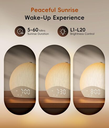 ecozy Sunrise Alarm Clock, White Noise Machine, Sound Machine for Bedroom, Wake Up Light with BT Speaker, 26 Sleep Sounds, 17 Night Lights, Dimmable Digital Clock for Adults, Kids in Kuwait