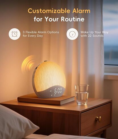 ecozy Sunrise Alarm Clock, White Noise Machine, Sound Machine for Bedroom, Wake Up Light with BT Speaker, 26 Sleep Sounds, 17 Night Lights, Dimmable Digital Clock for Adults, Kids in Kuwait