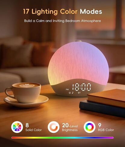 ecozy Sunrise Alarm Clock, White Noise Machine, Sound Machine for Bedroom, Wake Up Light with BT Speaker, 26 Sleep Sounds, 17 Night Lights, Dimmable Digital Clock for Adults, Kids in Kuwait