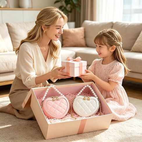 2 Pack Heart Shaped Children Crossbody Bag, Little Girl Purses with Pearl Handle, Mini Cute Kid Purse with Chain Strap, Princess Handbag Wallet Gift for Kids, Easter, Birthday Gift in Saudi Arabia