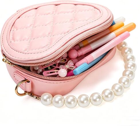 2 Pack Heart Shaped Children Crossbody Bag, Little Girl Purses with Pearl Handle, Mini Cute Kid Purse with Chain Strap, Princess Handbag Wallet Gift for Kids, Easter, Birthday Gift in Saudi Arabia