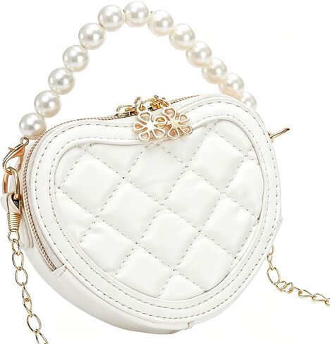 2 Pack Heart Shaped Children Crossbody Bag, Little Girl Purses with Pearl Handle, Mini Cute Kid Purse with Chain Strap, Princess Handbag Wallet Gift for Kids, Easter, Birthday Gift in Saudi Arabia