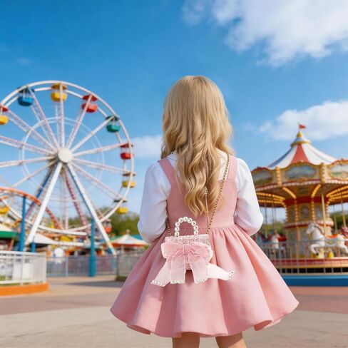2 Pack Cute Purses for Little Girls, Mini Cute Handbags for Women, Elegant Princess Crossbody Bag with Bowknot, Detachable Gold Chain & Pearl Handle (Pink/Beige, 5.1"×4.7"×1.96") in Saudi Arabia